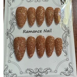 Ramance Nail Press On Nails Copper Glitter Almond Medium New Set of 10